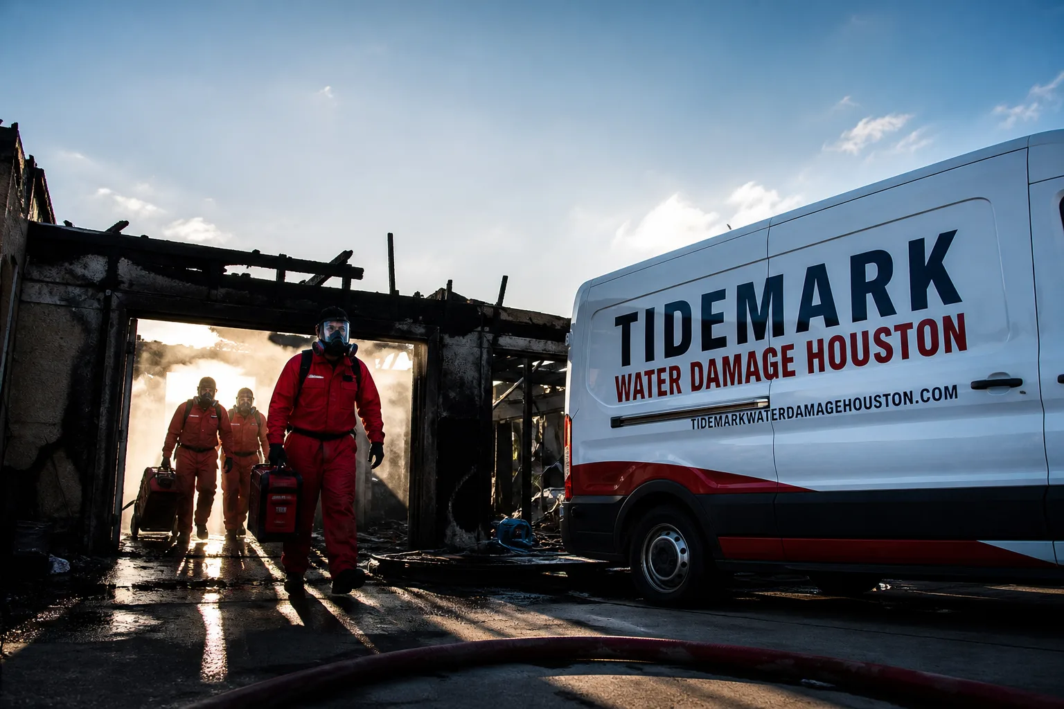 Tidemark Water Damage Houston damage restoration service vehicle and crew in Houston, TX